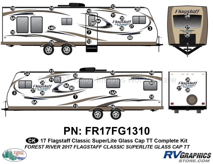 44 Piece 2017 Flagstaff Classic SuperLite Travel Trailer Glass Cap Complete Graphics Kit