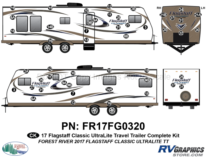 49 Piece 2017 Flagstaff Classic UltraLite Travel Trailer Complete Graphics Kit