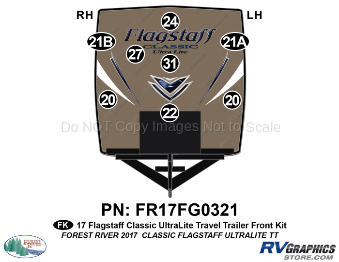 49 Piece 2017 Flagstaff Classic UltraLite Travel Trailer Front Graphics Kit