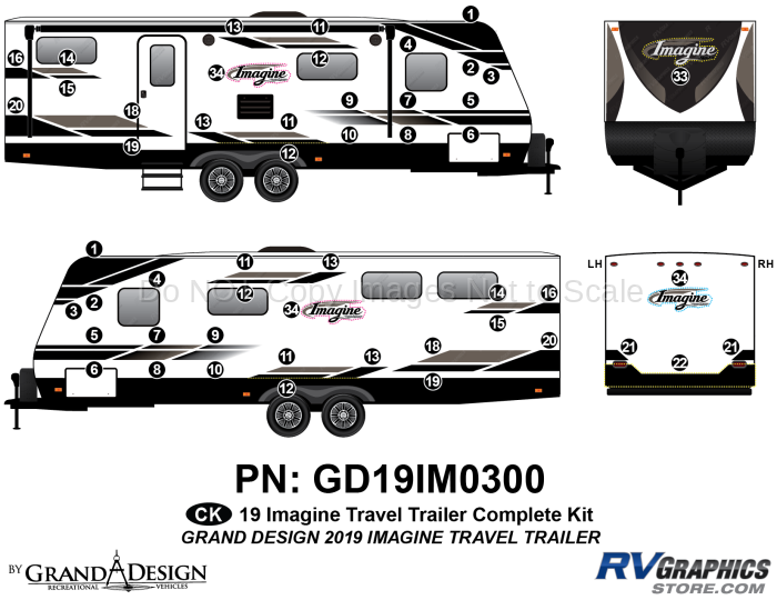 51 Piece 2019 Imagine Long Travel Trailer Complete Graphics Kit