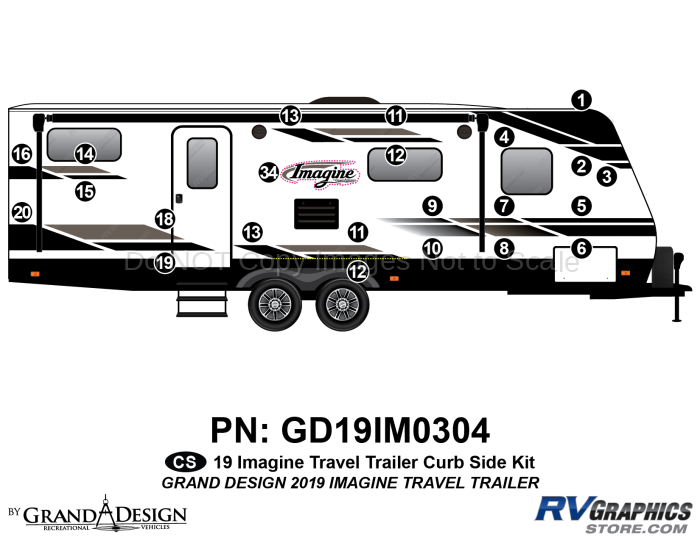 23 Piece 2019 Imagine Long Travel Trailer Curbside Graphics Kit