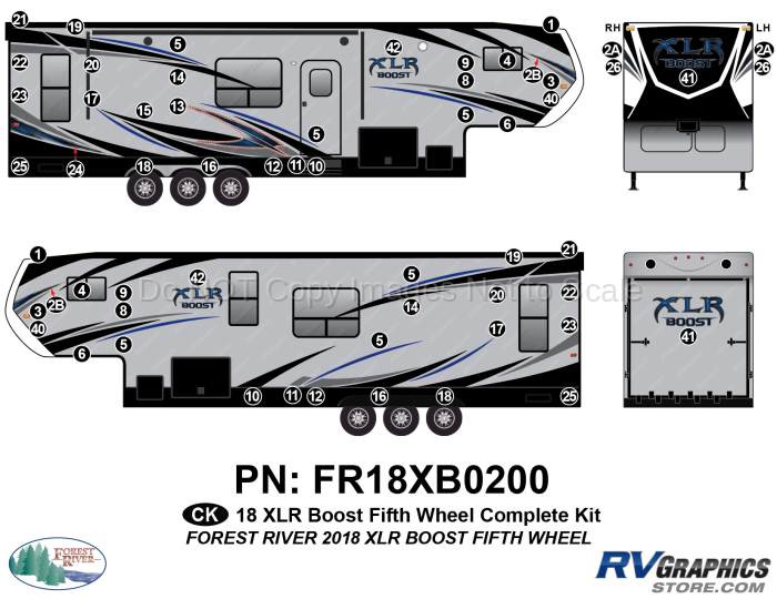 59 Piece 2018 XLR Boost Fifth Wheel Complete Graphics Kit