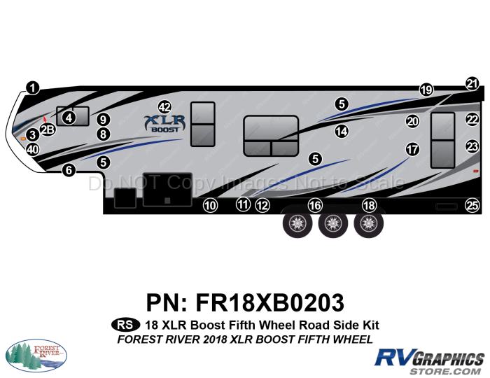 25 Piece 2018 XLR Boost Fifth Wheel Roadside Graphics Kit