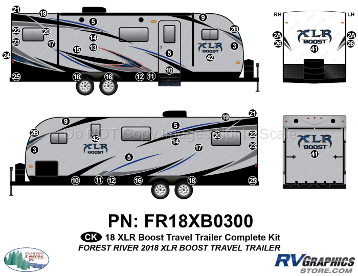 47 Piece 2018 XLR Boost Travel Trailer Complete Graphics Kit