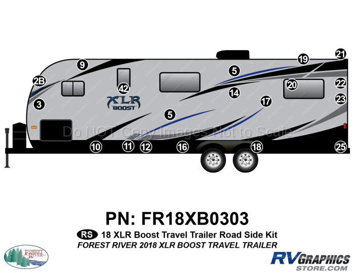 19 Piece 2018 XLR Boost Travel Trailer Roadside Graphics Kit