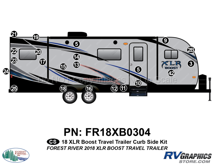 22 Piece 2018 XLR Boost Travel Trailer Curbside Graphics Kit