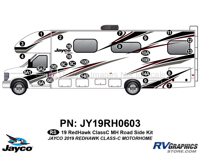 27 Piece 2019 Redhawk Motorhome Roadside Graphics Kit