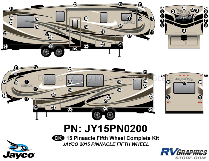 69 Piece 2015 Pinnacle Fifth Wheel Complete Graphics Kit