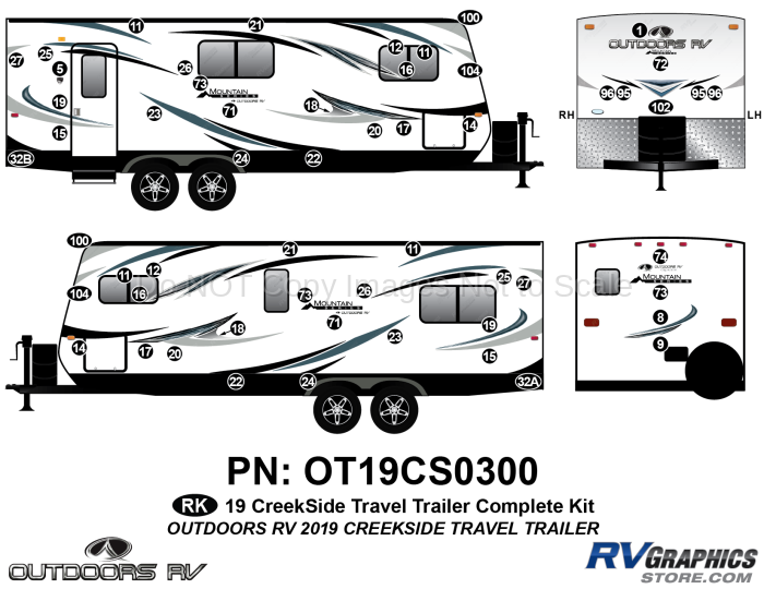 56 Piece 2019 Creekside Mountain Series Travel Trailer Complete Graphics Kit