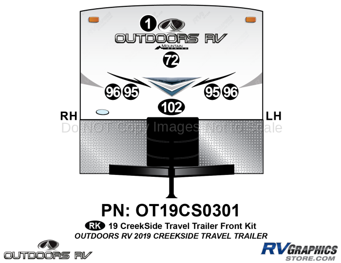 7 Piece 2019 Creekside Mountain Series Travel Trailer Front Graphics Kit