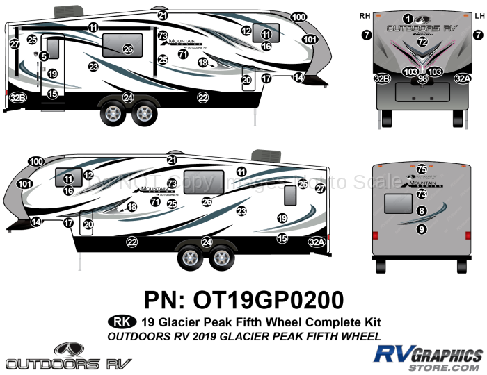 60 Piece 2019 Glacier Peak Mountain Series Fifth Wheel Complete Graphics Kit