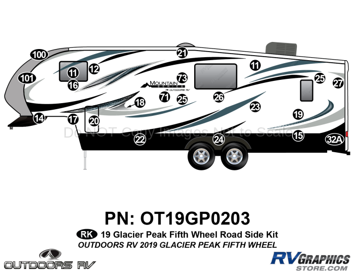 23 Piece 2019 Glacier Peak Mountain Series Fifth Wheel Roadside Graphics Kit