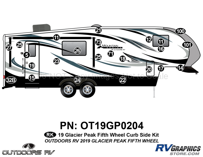 24 Piece 2019 Glacier Peak Mountain Series Fifth Wheel Curbside Graphics Kit