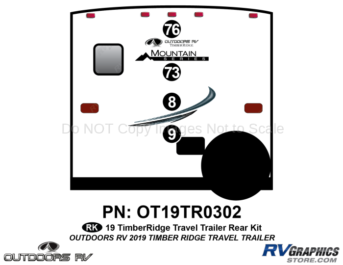 4 Piece 2019 Timber Ridge Mountain Series Travel Trailer Rear Graphics Kit