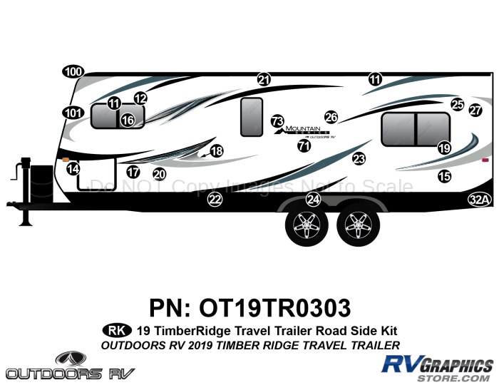 22 Piece 2019 Timber Ridge Mountain Series Travel Trailer Roadside Graphics Kit