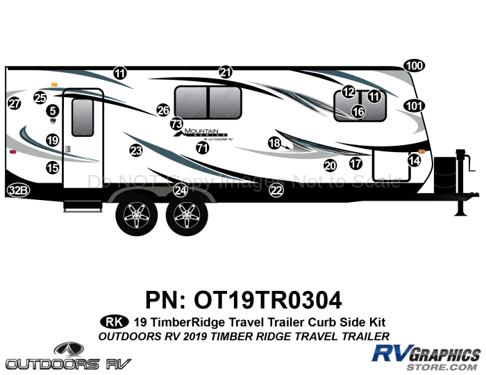 23 Piece 2019 Timber Ridge Mountain Series Travel Trailer Curbside Graphics Kit