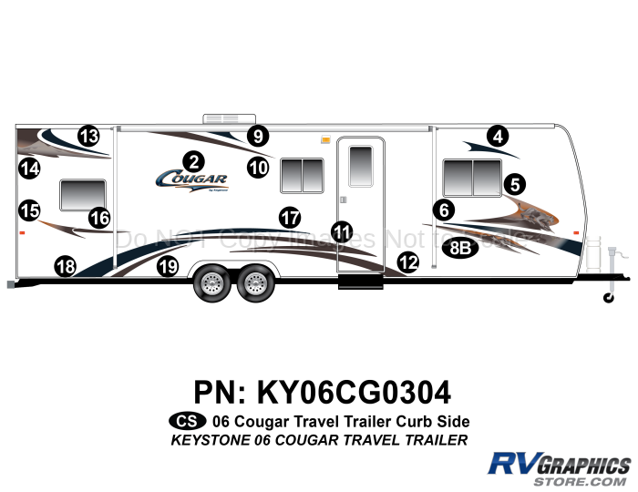 16 Piece 2006 Cougar TT Travel Trailer Curbside Graphics Kit