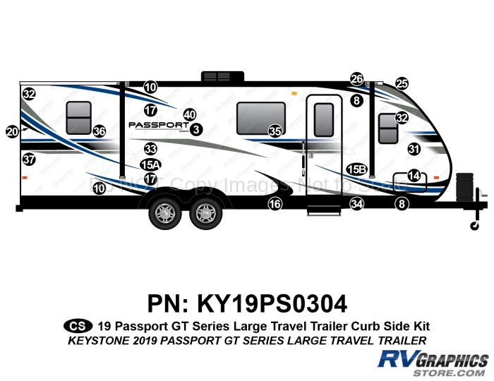 22 Piece 2019 Passport GT Large Travel Trailer Curbside Graphics Kit