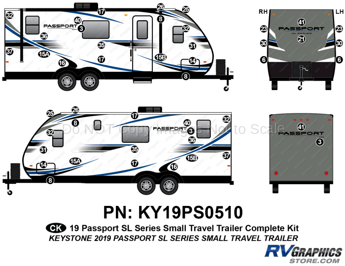 44 Piece 2019 Passport SL Small Travel Trailer Complete Graphics Kit