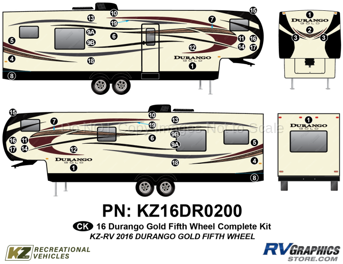 41 Piece 2016 Durango Gold Fifth Wheel Complete RV Graphics Kit