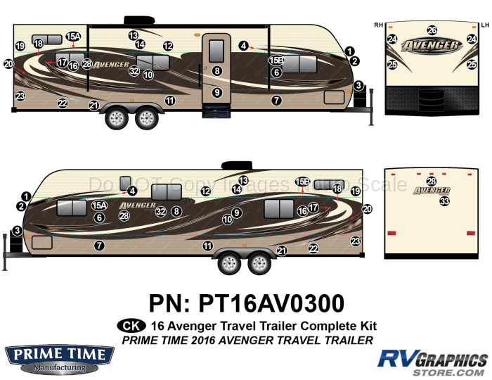 57 Piece 2016 Avenger Travel Trailer Complete Graphics Kit
