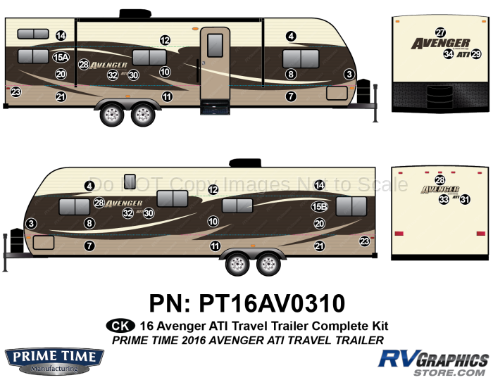36 Piece 2016 Avenger ATI Travel Trailer Complete Graphics Kit