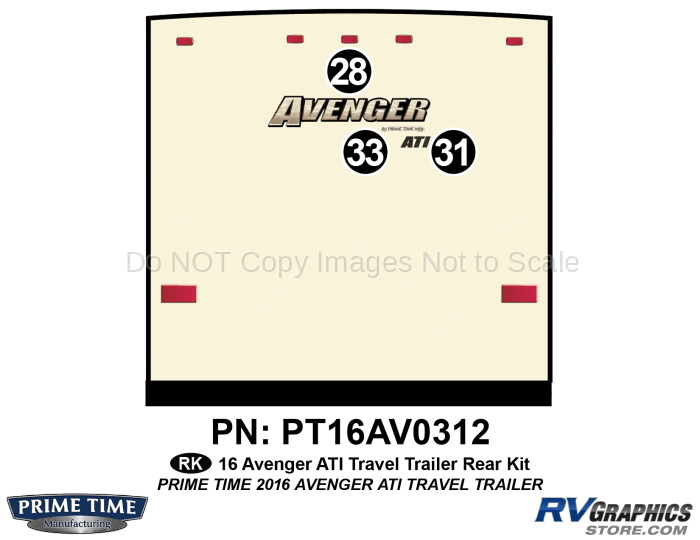 3 Piece 2016 Avenger ATI Travel Trailer Rear Graphics Kit