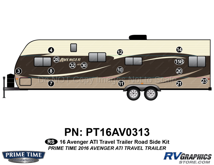 15 Piece 2016 Avenger ATI Travel Trailer Roadside Graphics Kit