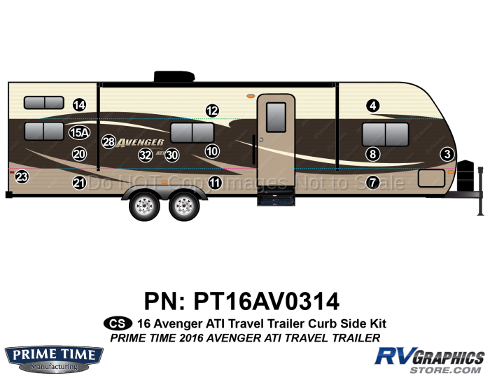 15 Piece 2016 Avenger ATI Travel Trailer Curbside Graphics Kit
