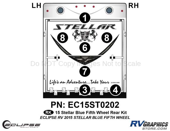 7 Piece 2015 Stellar Fifth Wheel Blue Version Rear Graphics Kit