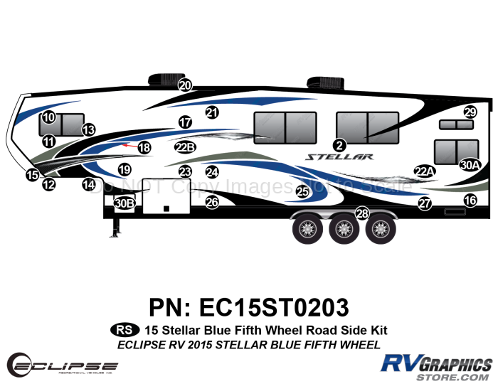 24 Piece 2015 Stellar Fifth Wheel Blue Version Roadside Graphics Kit