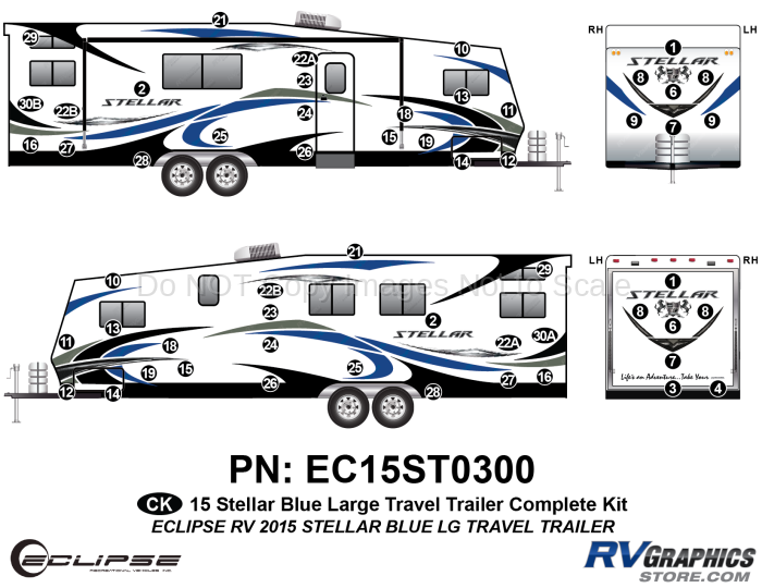 56 Piece 2015 Stellar Lg Travel Trailer Blue Version Complete Graphics Kit
