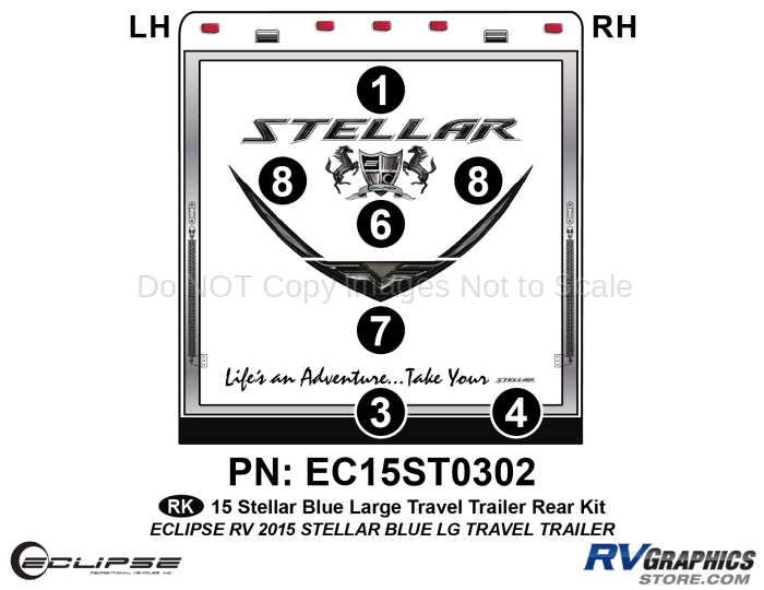 7 Piece 2015 Stellar Lg Travel Trailer Blue Version Rear Graphics Kit