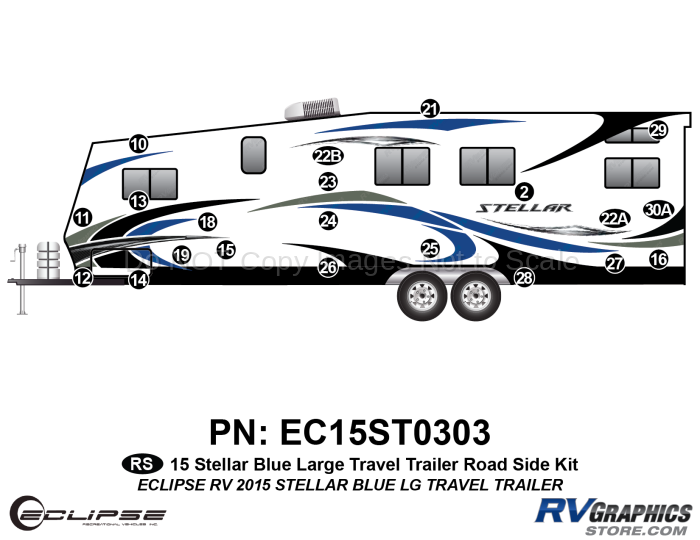 21 Piece 2015 Stellar Lg Travel Trailer Blue Version Roadside Graphics Kit