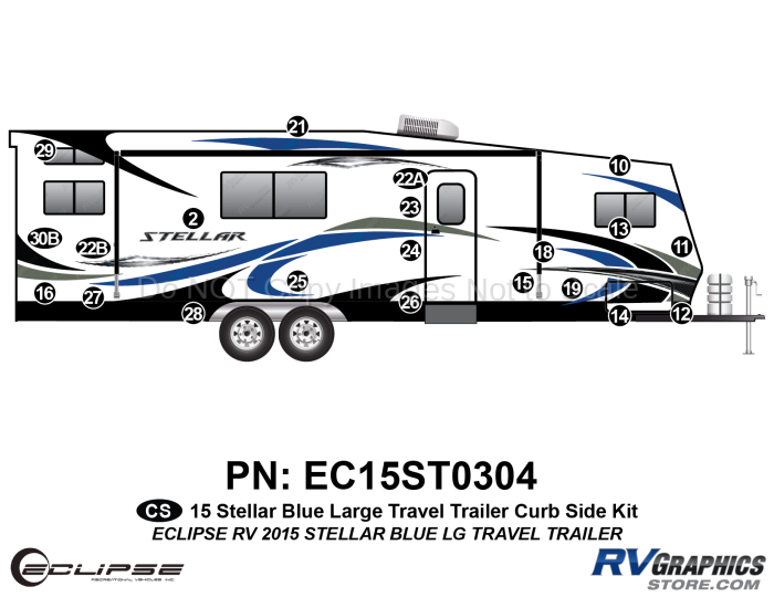 21 Piece 2015 Stellar Lg Travel Trailer Blue Version Curbside Graphics Kit