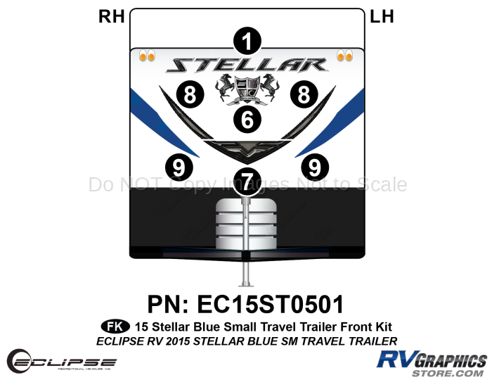 7 Piece 2015 Stellar Small Travel Trailer Blue Version Front Graphics Kit