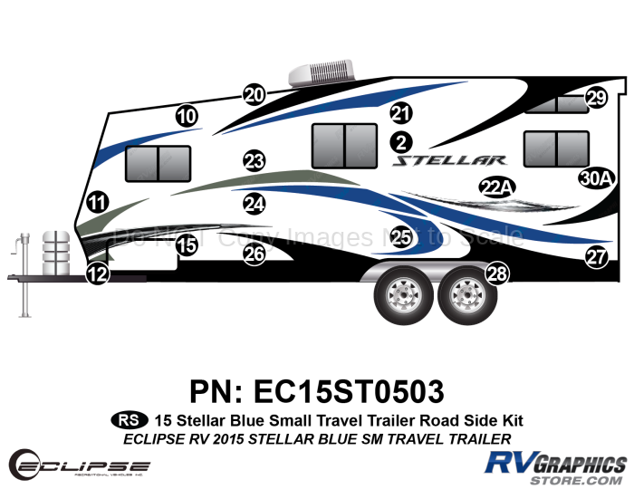 16 Piece 2015 Stellar Small Travel Trailer Blue Version Roadside Graphics Kit