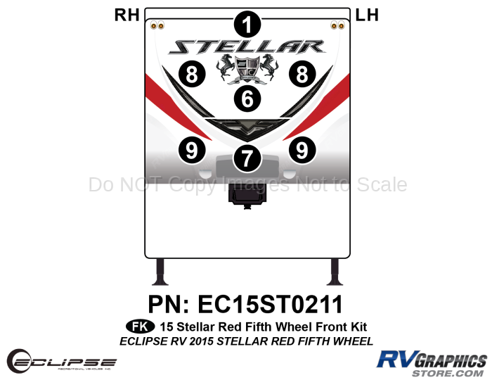7 Piece 2015 Stellar Fifth Wheel Red Version Front Graphics Kit