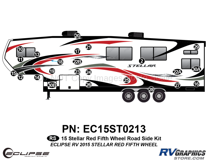 24 Piece 2015 Stellar Fifth Wheel Red Version Roadside Graphics Kit