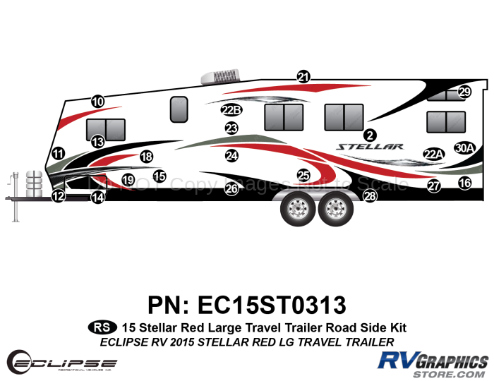 21 Piece 2015 Stellar Lg Travel Trailer Red Version Roadside Graphics Kit