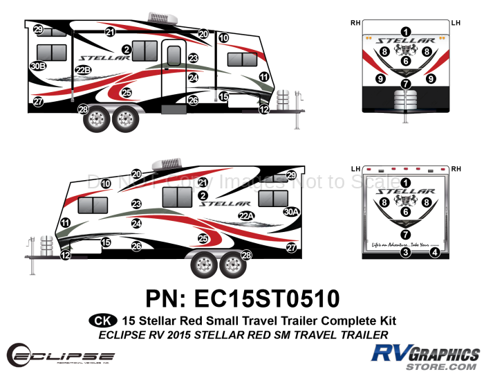 46 Piece 2015 Stellar Small Travel Trailer Red Version Complete Graphics Kit