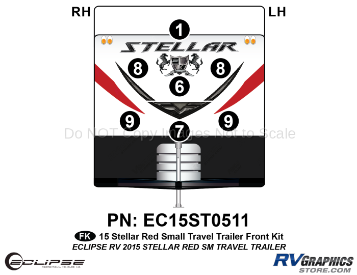 7 Piece 2015 Stellar Small Travel Trailer Red Version Front Graphics Kit