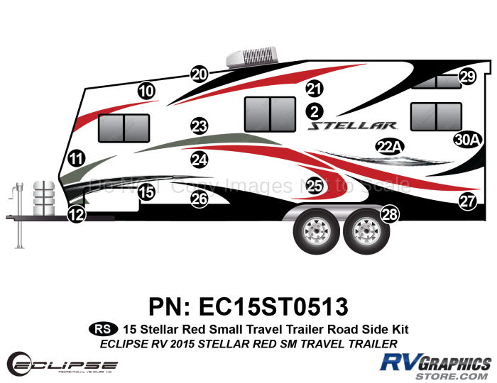 16 Piece 2015 Stellar Small Travel Trailer Red Version Roadside Graphics Kit