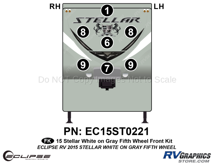 7 Piece 2015 Stellar Fifth Wheel White on Gray Version Front Graphics Kit