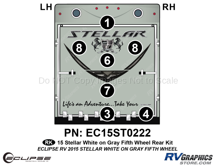 7 Piece 2015 Stellar Fifth Wheel White on Gray Version Rear Graphics Kit