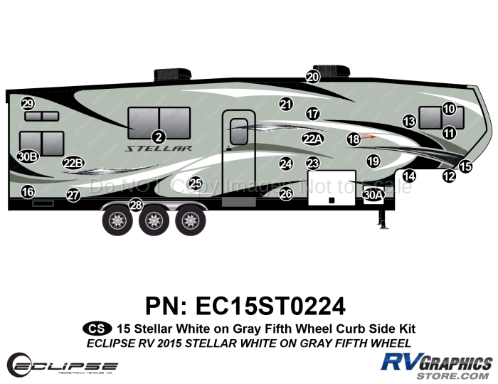 24 Piece 2015 Stellar Fifth Wheel White on Gray Version Curbside Graphics Kit