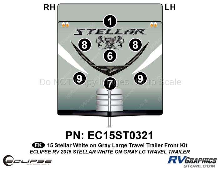 7 Piece 2015 Stellar Lg Travel Trailer White on Gray Version Front Graphics Kit
