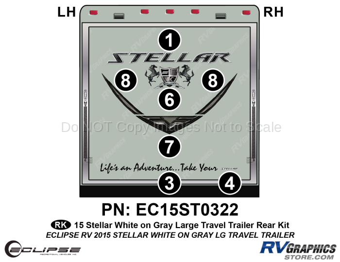 7 Piece 2015 Stellar Lg Travel Trailer White on Gray Version Rear Graphics Kit