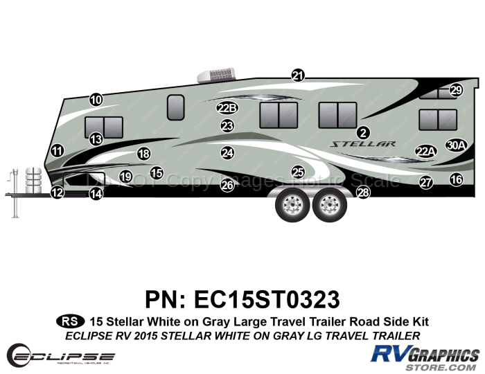 21 Piece 2015 Stellar Lg Travel Trailer White on Gray Version Roadside Graphics Kit