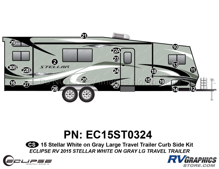 21 Piece 2015 Stellar Lg Travel Trailer White on Gray Version Curbside Graphics Kit